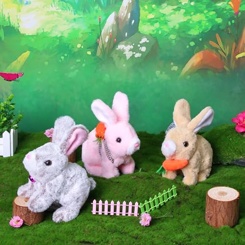 Easfan Walking Pink Bunny Interactive Plush Toy with Sounds for Kids 7" - style: Bunny_Pink_Carrot