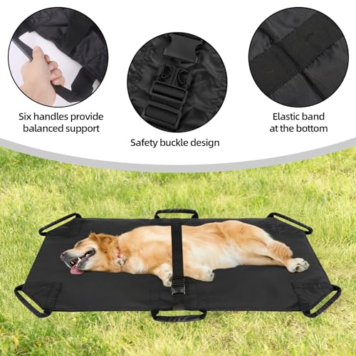 Dog Stretcher for Large Dogs up to 250lbs, 43.3" x 27.2" Portable Foldable Pet Transport Stretcher with Safety Strap, Emergency Animal Carrier for Vet, Injured or Disabled Pets (Black)