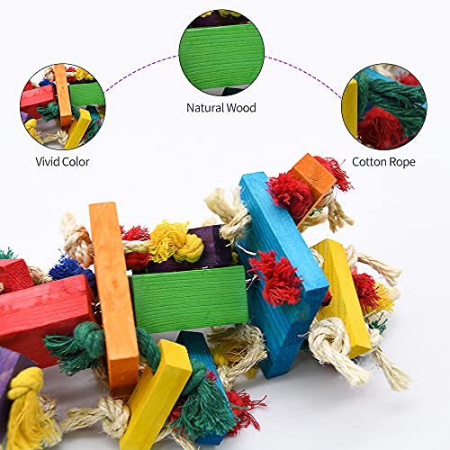RUBY.Q 3 Pack Large Parrot Toy, 20in Bird Parrot Toy, Multicolor Natural Wooden Bird Chewing Toys for Large Macaws, African Grey and a Variety of Amazon Parrots - size: 3 Pack