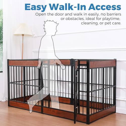 Large Furniture Style Dog Playpen, 32" H Dog Pen with Door, 12 Panels - color: MAHOGANY, style: 12 Panels (31.5" High)
