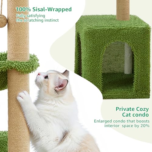 Woochpet 38'' Cat Tree Condo with Hammock Cat Tower with Scratching Posts Green Large - color: Green, size: 48‘’