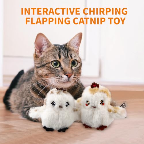 Gigwi Flappy Bird Cat Toy For Indoor Cats, Rechargeable Lifelike Sandpiper Interactive Flapping Bird Cat Toy Tweet, Flapping Wings & Lively Chirping, Catnip Toys For Kitten, Touch Activated (Couple) - color: Sandpiper couple