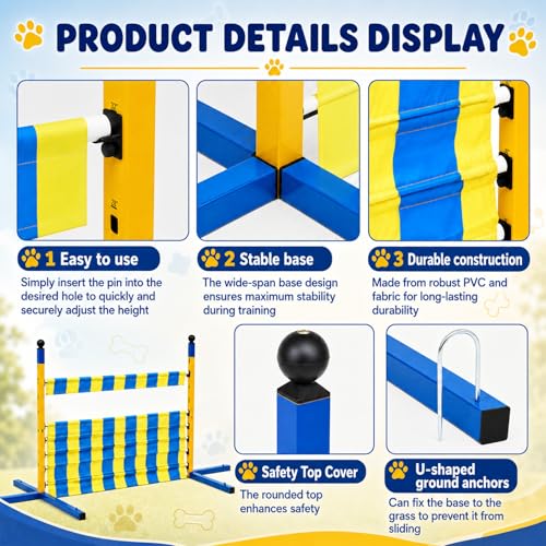 Silipull Dog Agility Jump Set, Heavy Duty Metal Dog Agility Equipment with 9 Adjustable Heights, Foldable Dogs Hurdle Training Equipment for Small, Medium & Large Dogs, Carrying Bag Included