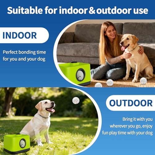 Automatic Dog Ball Launcher: Upgraded Auto/Manual Pet Ball Thrower Toy for Dog Indoor/Outdoor Play Include 4 Chew-Resistant Balls - Home,Park,Yard Dog Self Play Companion