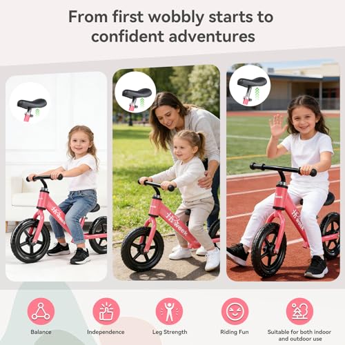 Toddler Balance Bike 12” No Pedal Training Bike for Kids 2-5 Years Adjustable Seat & Handlebar Best Gifts for 1-3 Boys Girls (Pink) - color: Pink