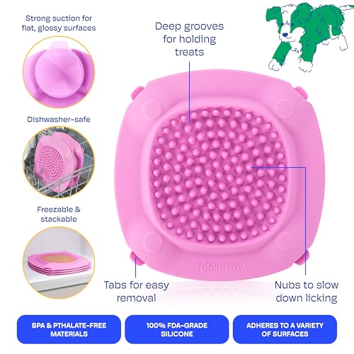 Aquapaw Lick Mat for Dogs 2-Pack XL, Suction Cup Dog Slow Feeder Pad & Licking Mat for Peanut Butter Treats – Calming Dog Bathing Aid, Stress Relief & Mental Stimulation for All Breeds - Pink - size: 2-Pack XL