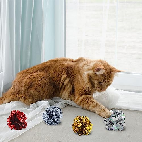 Andiker 3.54inch Mylar Cat Crinkle Balls, 4pcs Colorful and Sparkling Crinkle Ball Lightweight Easy to Carry Cat Ball Toy Interactive Cat Toys for Indoor Cats to Kill Time and Keep Fit (Mixing Color) - style: Mixing Color