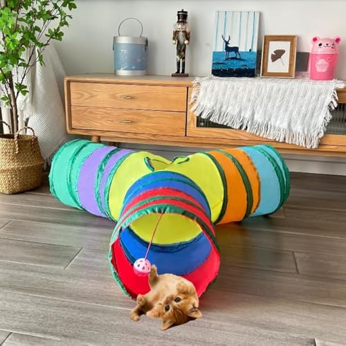 3-Way Collapsible Cat Tunnel Tube Toy Rainbow Y-Shape - color: Rainbow Y