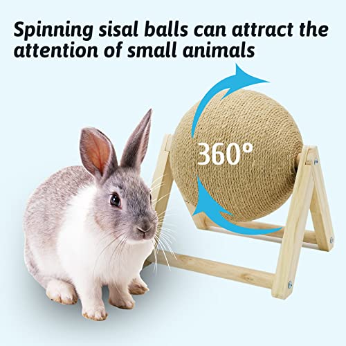 Fhiny Rabbit Scratch Toy, Natural Solid Wood Sisal Scratching Ball for Indoor Kittens, Claws Scratching Ball for Kitten Bunny Guinea Pig Chinchilla Ferret or Other Small Animals (Small) - style: Small Scratch Toy