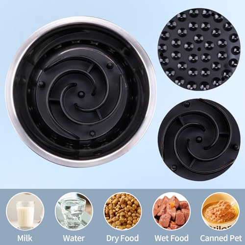 Slow Feeder Dog Bowls Insert, Bestalk Soft Silicone Slow Eating Feeder Insert with Suction Cups for Small, Medium and Large Dogs, Fit into Basic and Elevated Dog Bowls, Black - color: Black, size: L