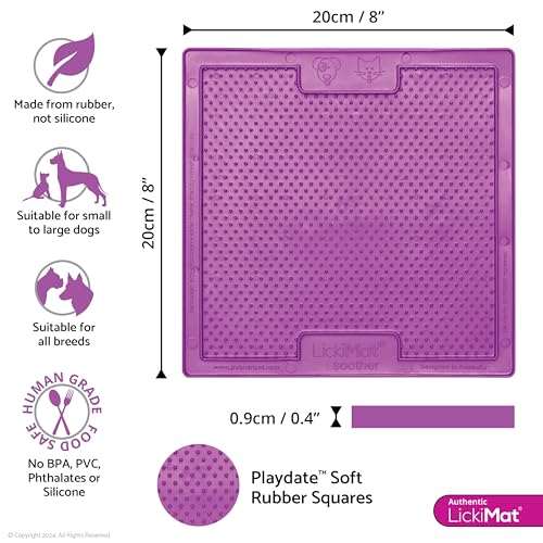 LickiMat Classic Soother Slow Feeder for Dogs Lick Mat Boredom Anxiety Reducer Perfect for Food Treats Yogurt Liquid Food Peanut Butter Fun Alternative to a Slow Feed Dog Bowl, Purple - color: Purple