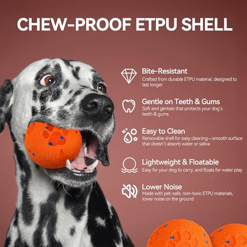 ALL FOR PAWS Interactive Dog Toy, Smart Moving Ball with 2 Play Modes, E-TPU Material, USB Rechargeable Motion-Activated Bouncing Ball for Medium Large Dogs, Automatic Rolling Keeps Dog Busy - color: Orange Ball