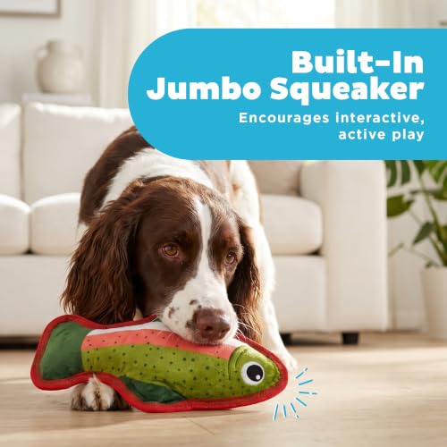 Outward Hound Tough Skinz Dog Toy with Jumbo Squeaker, Trout, 9.5" - color: Green Trout, size: Medium