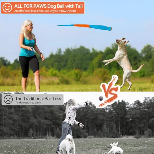 ALL FOR PAWS Fetch Dog Ball Toy with Tail, Interactive Throw & Catch Toy for Medium & Large Dogs, Rubber Ball with Squeaker for Exercise & Boredom Relief - color: 1-Pack