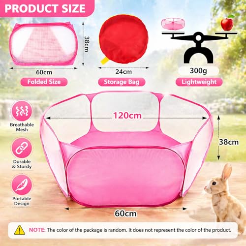 Rypet Guinea Pig Playpen Pop-Up, Outdoor Yard Fence for Small Pets,Pink - color: Pink, style: Open Top Playpen