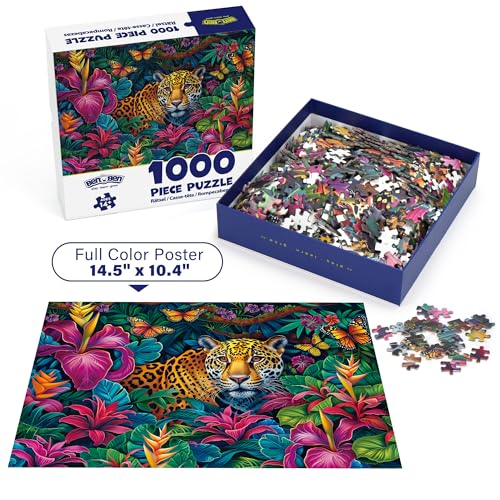 BenBen Puzzles for Adults 1000 Pieces, Jungle Leopard, Patterned Back - color: Jungle Leopard