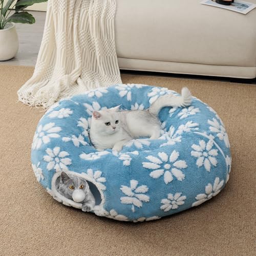 Cute Round Cat Tunnel for Indoor Cats, Blue - color: Blue Flower, size: Round
