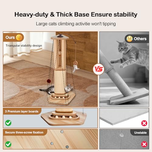 Odoland 34 Inch Cat Scratching Post for Large Cats with 4 Interactive Toys