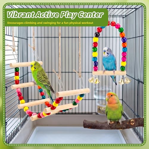 8 Pcs Natural Wood Bird Toys & Perches Set for Cages - size: Bird Toys & Perches Set