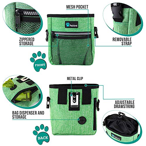 PetAmi Hands Free Dog Treat Pouch for Training and Walking, Green - color: Heather Green