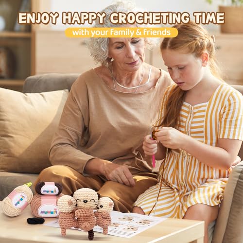 Mewaii Crochet Kit for Beginners, 3 Pack Sea Otter Craft Set - color: Light Brown