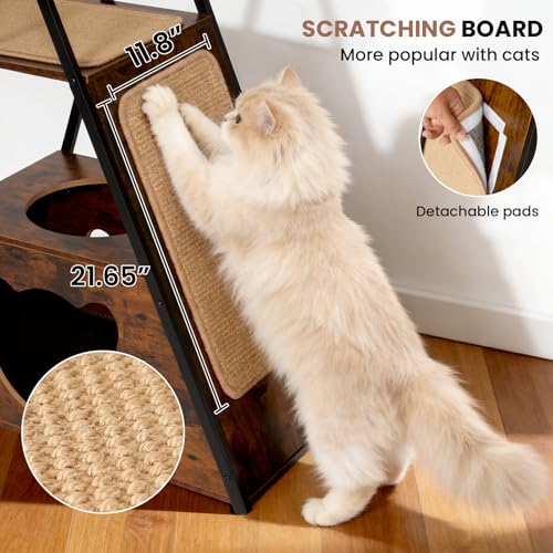 71" Modern Wood Cat Tree for Large Cats - Heavy Duty Tall Cat Tower for Indoor Cats, Multi-Level Cat Furniture with Spacious Condo, Large Perch, Scratching Posts & Hammock (Brown) - color: brown