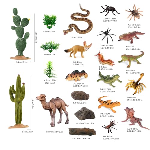 SIENON 32Pcs Desert Animal Figures with Trees Cactus Toys Diorama Project - style: Desert