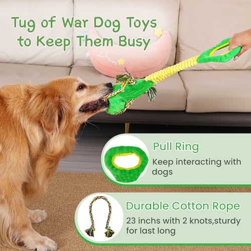 YINEYA Squeaky Dog Chew Toys,Interactive Tug of War Dog Toys to Keep Them Busy,Soft Plush Dog Toys for Small Medium Large Breeds,Dog Rope Toys for Teething,Reward Gift