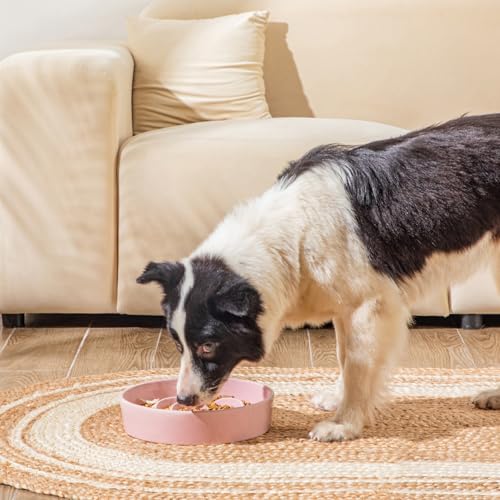 vancasso Ceramic Slow Feeder Dog Bowl, 3 Cups Puzzle Dish for Large Breeds - color: Pink, size: L - 3 Cups