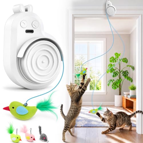 Interactive Cat Toys for Indoor Cats - Automatic Flying Bird for Enrichment - color: White