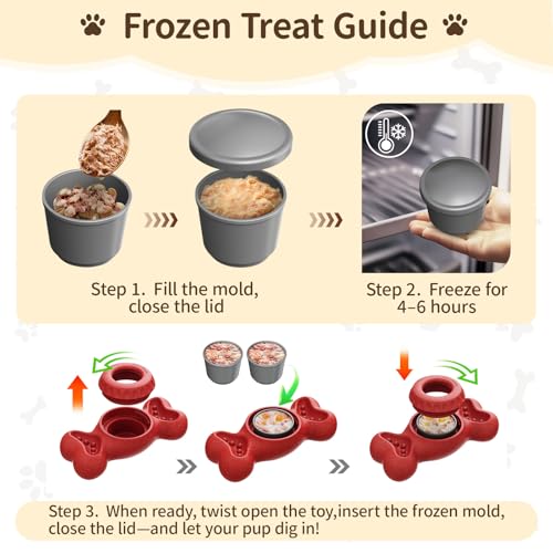 3-in-1 Enrichment Dog Toy for Aggressive Chewers, Frozen Treat Toy & Interactive Treat Dispenser with Peanut Butter Grooves, Long Lasting Slow Feeder Chew Toy for Large Dogs,Easy to Clean,Red - color: Red