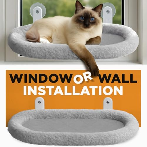 Cat Window Perch – Strong 6 Suction Cup Foldable Cat Hammock Bed for Large Cats and Kittens That Holds up to 50 lbs with Washable Reversible Cover, Sturdy Metal Frame for Window (Gray) - color: Gray