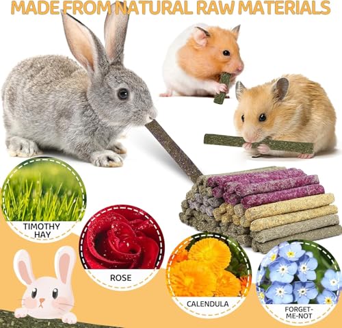 208Pcs Rabbit Chew Sticks, Guinea Pig Toys, Natural Timothy Hay Teeth Stick - size: 208Pack-Set