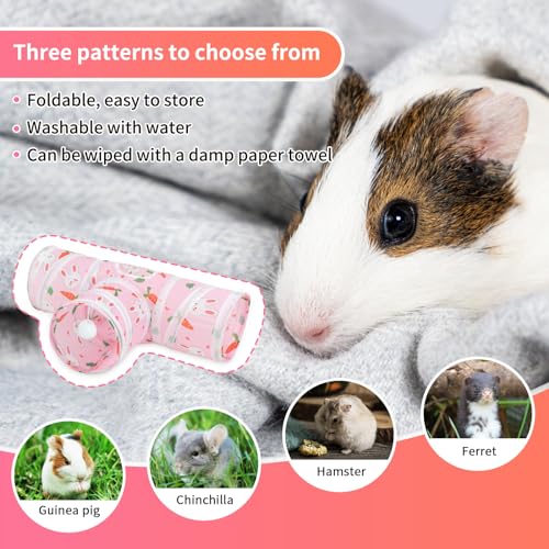 Rypet Guinea Pig Tunnel Hideout 3-Way Collapsible Pet Tubes, Carrot Pink - color: Pink