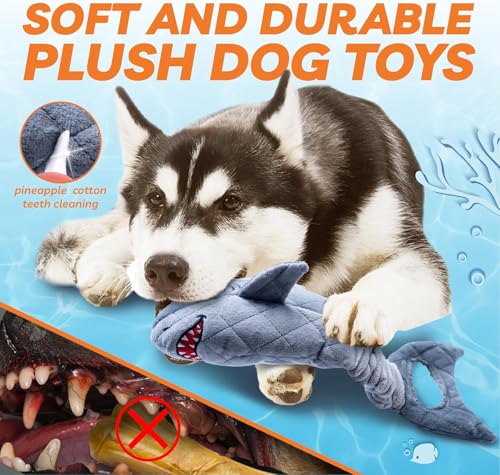 LEGEND SANDY Large Squeaky Dog Toys to Keep Them Busy, Interactive Plush Dog Toy,Crinkle Tug of War Dog Chew Toy for Small, Medium, and Large Dog - color: 1 Pack Grey Shark