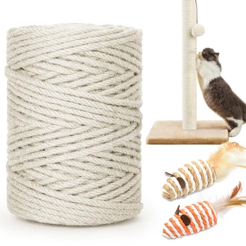 262FT 1/4 Inch Cat Scratching Sisal Rope for Cat Trees & Posts - color: White, size: 262ft
