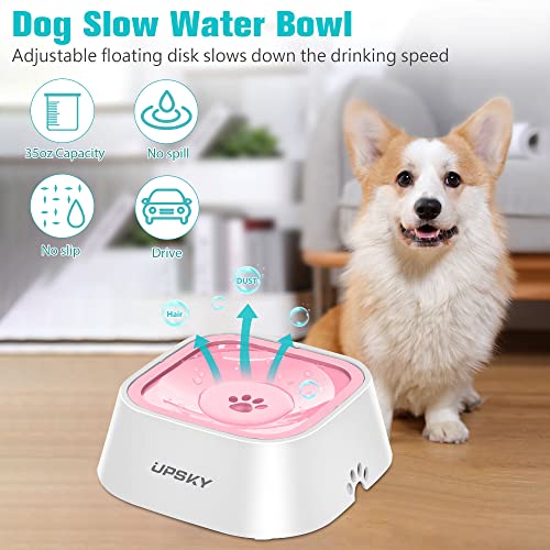 UPSKY 35oz No-Spill Pet Water Bowl, Slow Water Feeder for Dogs and Cats - color: Pink