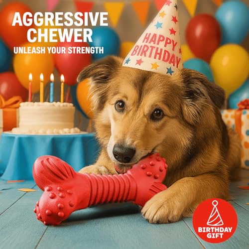 Dog Toys for Aggressive Chewers, Dog Toys for Medium Large Dogs, Natural Rubber Dog Chew Toys with Beef Flavor, Indestructible Chew Toys for Aggressive Chewers (red) - color: red