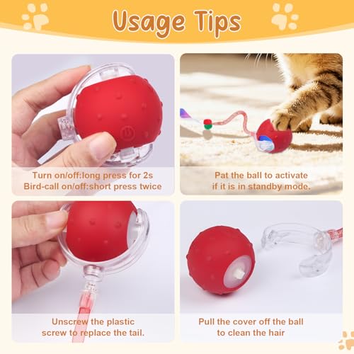 Interactive Cat Ball Toy, Motion Activated Electric Rechargeable Cat Toy - color: red