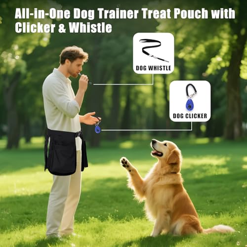Dog Training Vest with Clicker and Whistle, Pet Handler Waist Treat Pouch for Men and Women, Walking, Hiking, Travel, Dog Training Essentials, Hand Free Waist Belt Clip - Black