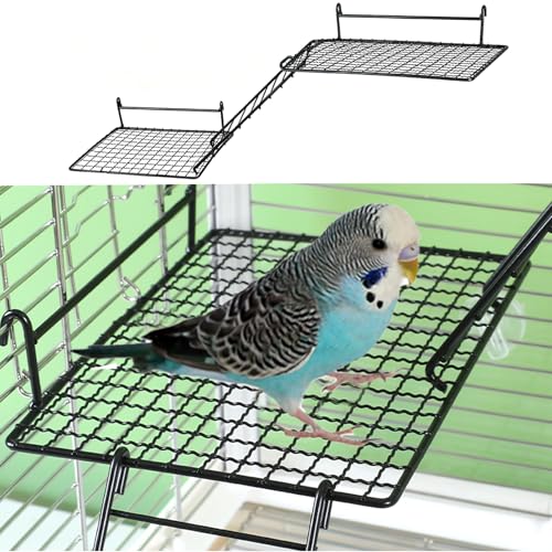 4 Pcs Bird Perches Platform, Stainless Steel Bird Cage Platform with Climbing Ladder Bird Cage Accessories for Budgerigars, Cockatiels, and Small to Medium-Sized Birds (Black)
