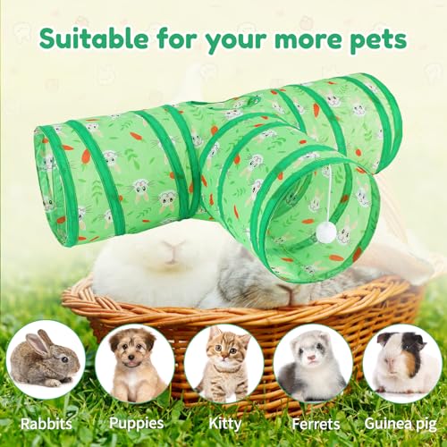 BWOGUE Bunny Tunnels & Tubes, 3-Way Collapsible Rabbit Hideout for Bunnies - color: Green