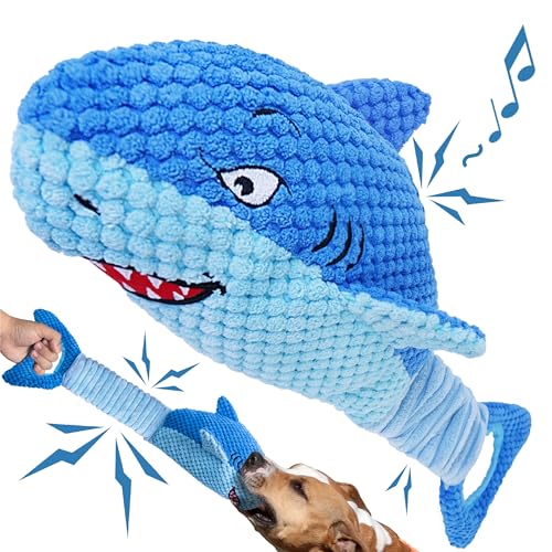 LEGEND SANDY Squeaky Dog Toys for Large Dogs – Interactive Plush Shark Toy with Crinkle & Tug of War Tail, Puppy Chew Toys for Small Medium Large Breeds - color: 1 Pack Blue Shark (Large)