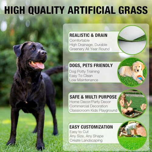 XLX TURF 2FT X 6FT Artificial Turf Runner Rug Indoor Outdoor - Realistic Narrow Fake Grass Carpet Patio Balcony Floor Covering - Pets Friendly & Drainage Dog Grass Pad - size: 2' x 6' (Runner)