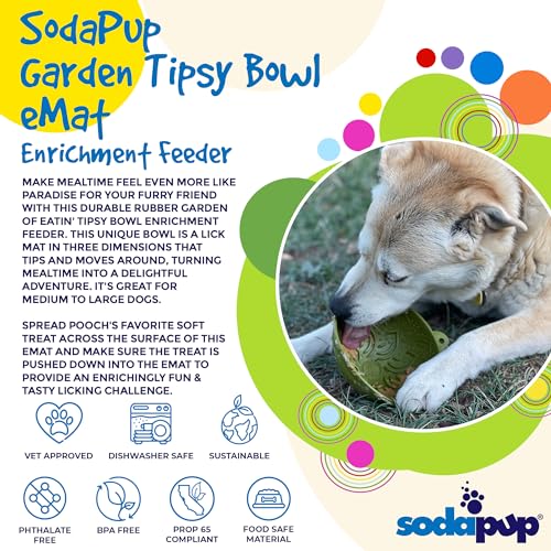 SodaPup Garden Tipsy Bowl eMat – Durable Lick Mat Enrichment Feeder Made in USA from Non-Toxic, Pet-Safe, Food Safe Rubber for Mental Stimulation, Avoiding Overfeeding, Calming, & More - color: Green Garden Tipsy Bowl eMat