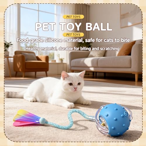2 Pack Interactive Cat Toy, Auto Chirping Balls, 6 Tails, Indoor Self Play - color: P02 Red+Blue