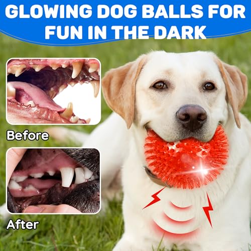 4 Pack 4.5" Light Up Squeaky Dog Balls, Spiky Dog Toy Balls for Medium Large Dogs - size: 4.5 Set of 4