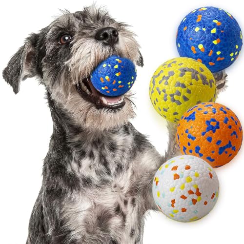 E-TPU Dog Balls, Tough High-Bounce Floating Fetch Toys, 2 Sizes - color: Blue, Orange, White & Yellow (4-Pack), size: Small (2.5" diameter)