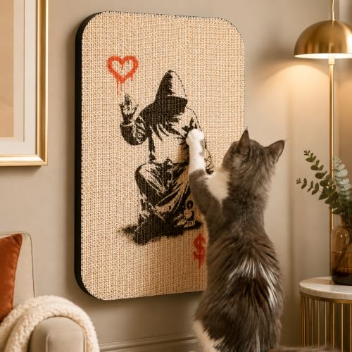 Cat Wall Scratcher, Art Cat Scratching Board for Indoor Cats - color: Love Over Money