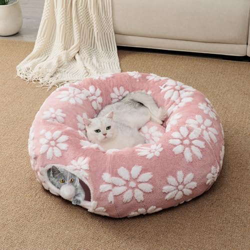 Cute Round Cat Tunnel for Indoor Cats, Pink - color: Pink Flower, size: Round